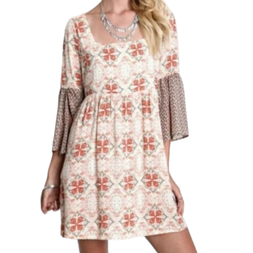 Umgee USA Bell Sleeve Mini Dress Women's Size Small Bohemian Cottagecore